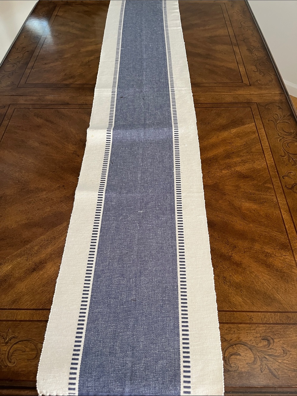 Blue and Cream Woven Table Runner - Home Dining